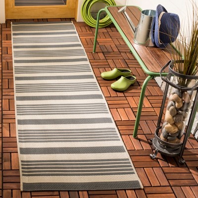 Elysian Gray Bone 27'' Flat Woven Synthetic Indoor/Outdoor Runner Rug