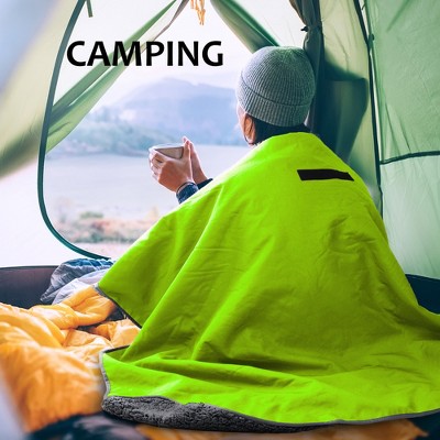 Tirrinia Large Gray and Green Sherpa Fleece Waterproof Camping Blanket