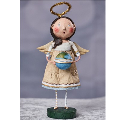 Beige and White Resin Angel Figurine with World Globe, 8 Inches