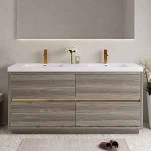 GlasFlength Bathroom Storage Cabinets, Freestanding, Open shelving Bathroom Vanity，Assembly Required, Gray, 70.87"*19.75"*35.5" - 1 of 4