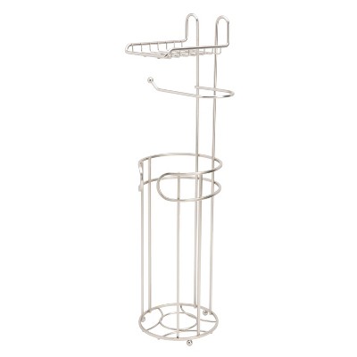 Satin Nickel Free Standing Toilet Paper Holder with Phone Shelf