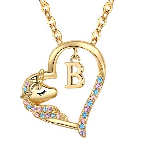 Turandoss Gold Heart Unicorn Necklace for Girls - Initial Zircon Pendant Necklace for Kids 4 -13 Year Old, Unicorn Birthday Gifts for Girls, 18+2.5In - 1 of 4