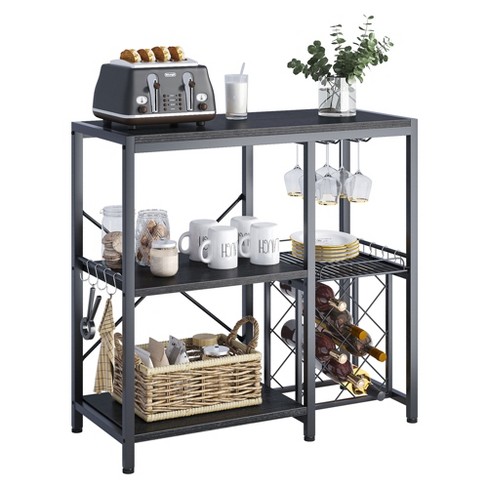 Living Room Kitchen 3-Tier Bakers Rack Movable Microwave Stand W/ 4 Wheels Black 