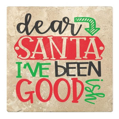 Christmas by Krebs Set of 4 Ivory and Red "dear SANTA I'VE BEEN GOOD" Square Coasters 4"