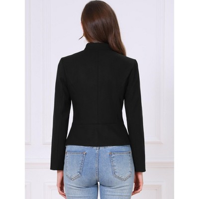 INSPIRE CHIC Women's Business Casual Classic Button Stand Collar Long Sleeve Work Fitted Blazer Suit Jackets Medium Black — фото 3