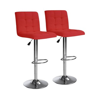 COMHOMA Bar Stools,  Modern PU Leather Swivel Adjustable Hydraulic Bar Stool Wide Base Square Counter Bar Stool Set of 2