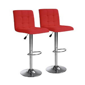 COMHOMA Bar Stools,  Modern PU Leather Swivel Adjustable Hydraulic Bar Stool Wide Base Square Counter Bar Stool Set of 2 - 1 of 4
