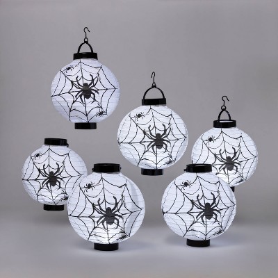 Paper Lantern with Spider and Web Design Cool White LED Bulbs Halloween Party Decoration - Hyde & EEK! Boutique™