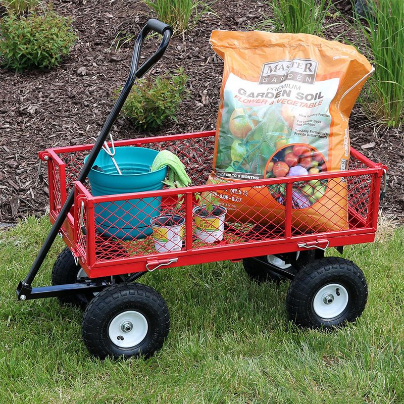 Sunnydaze Outdoor Lawn and Garden Heavy-Duty Durable Steel Mesh Utility Wagon Cart with Removable Sides, 3 of 13