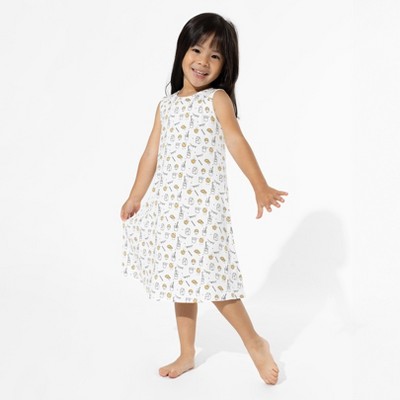 Bellabu Bear Kids Milk & Cookies White Bamboo Girls' Sleeveless Dress