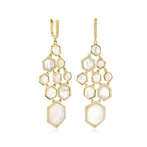 Ross-Simons Mother-Of-Pearl and 3.60 ct. t.w. White Topaz Chandelier Earrings in 18kt Gold Over Sterling - 1 of 4