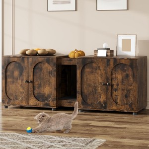 Cat litter box fence, 55.1 inch double-layer cat litter box furniture, hidden cat cage cabinet for 2 cats, 2 cages with litter mats - 1 of 4