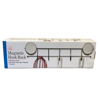 Stainless Steel Magnetic 5-Hook Key and Utensil Rack