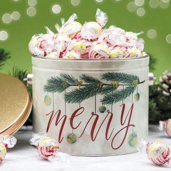 1.36lb Christmas Candy Gift Tin with White Chocolate Peppermint Lindor Truffles by Lindt - Very Merry