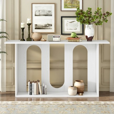 60" Modern Console Table with Arched Base and Lower Shelf for Entryway,Hallway,Living Room,Foyer-Baofuwish