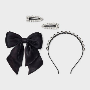 Headband Barrette and Bow Set 3 pc - A New Day™ Black - 1 of 4