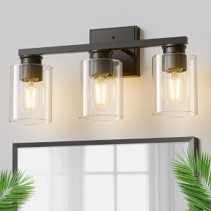 DORESshop Modern 3-Light Vanity Wall Lamp, Matte Black Finish Vabity Light with Clear Glass Shade, Perfect for Bathroom, Bedroom, and Dressing Mirror - 1 of 4