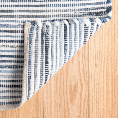 Blue and White Striped Handwoven Cotton Rug 10' x 14'