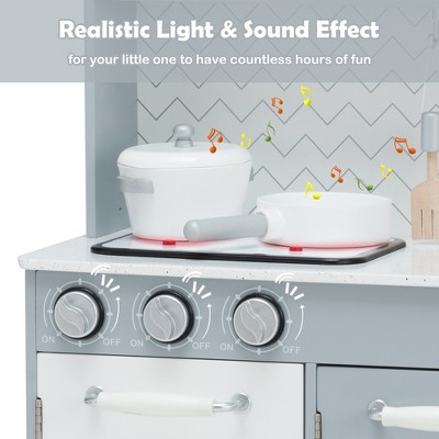 Gray and White Wooden Kids Play Kitchen Set with Light & Sound