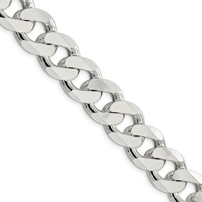 Black Bow Jewelry Men's 15mm, Sterling Silver Solid Flat Curb Chain Necklace