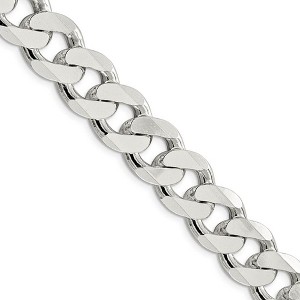 Black Bow Jewelry Men's 15mm, Sterling Silver Solid Flat Curb Chain Necklace - 1 of 4