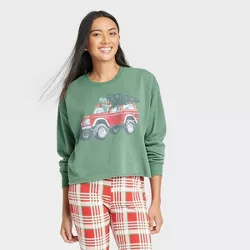 Women's Bronco Christmas Tree Graphic Sweatshirt - Green