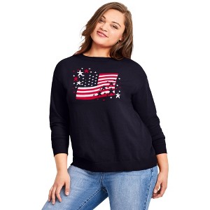 Avenue Women's Plus Size Americana Long Sleeve Crewneck - 1 of 4