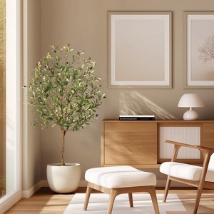Faux Olive Tree Artificial Indoor, 4/5/6/7ft Tall Fake Olive Tree with Moss - 1 of 4