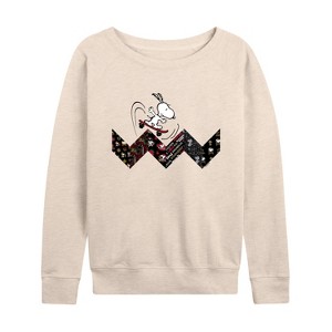 Women's - Peanuts - Snoopy Skating Pattern Lightweight French Terry Wide Neck Long Sleeve Shirt - 1 of 4