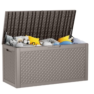 Gulches 100GAL Storage Box - Spacious 380L Capacity with Gas Poles, Lockable Lid & Stylish Petal Design,Lihgt Brown - 1 of 1