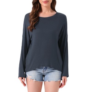 INSPIRE CHIC Women's Loungewear Long Sleeve Oversized Drop Shoulder High Low Hem Tops Sleepwear Shirts - 1 of 4