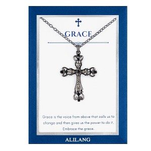 Anna-Kaci Gunmetal Crystal Cross Fashion Necklace with Message Card Envelope Jewelry Gift - 1 of 4