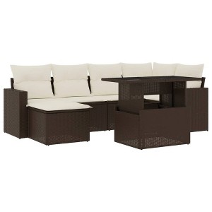 vidaXL 7 Piece Patio Sofa Set with Cushions Brown and Cream Poly Rattan - Without Storage - 1 of 4