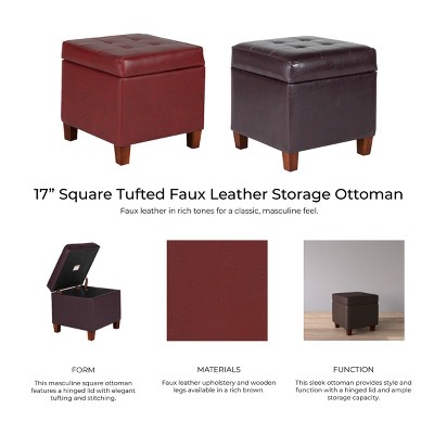 Brown Faux Leather Tufted Storage Ottoman with Hinged Lid