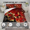 Red Golden Butterfly Comforter Set,Vibrant Red Rose Bedding Set,Flower Butterflies Quilt Set for Adults, three-piece set - 3 of 4