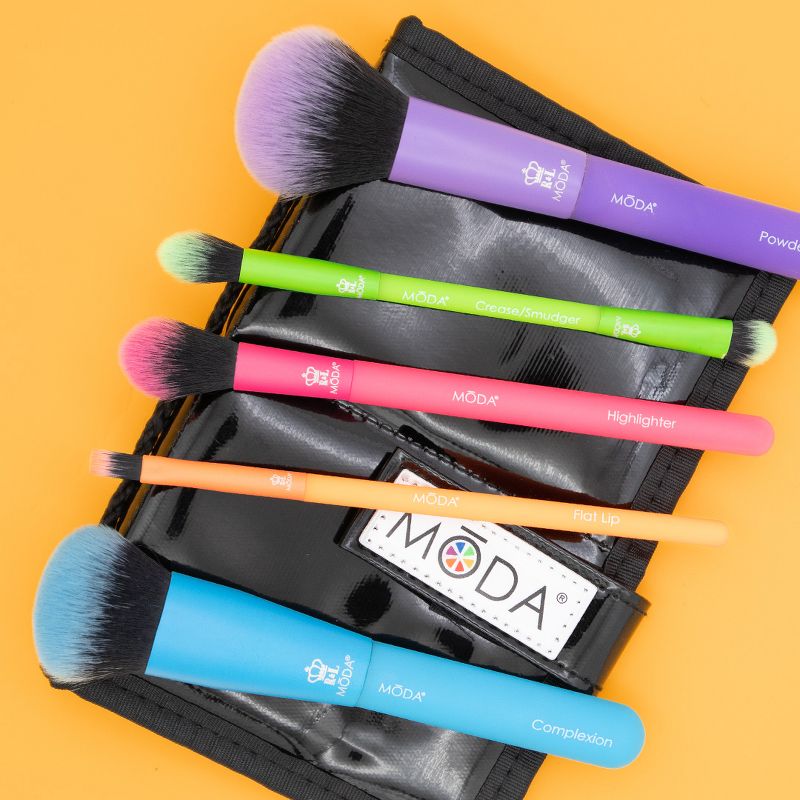 MODA Brush Totally Electric Complete Face  6pc Travel Sized Makeup Brush Flip Kit, Includes Powder, Complexion, and Highlighter Makeup Brushes, 4 of 14