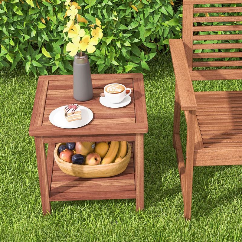 Costway Patio Acacia Wood Side Table 2-Tier Square End Table Porch Poolside Natural, 5 of 10