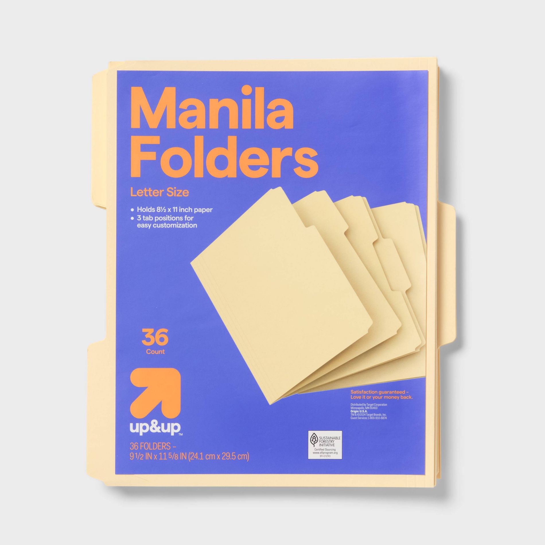 36ct Manila File Folders - up&up™: Top Tab, Non-Pronged, 12 Sheet Capacity, Brown, 11.62" x 9.5", 36 Pack