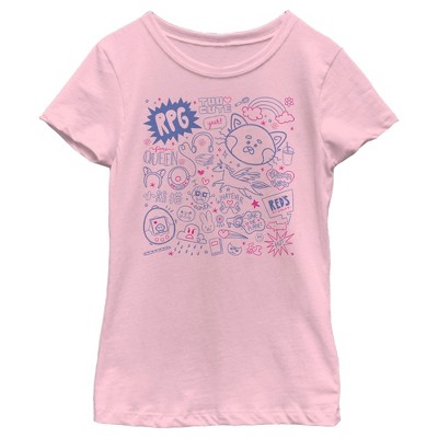 Girl's Turning Red Doodle Collage T-shirt - Light Pink - X Small : Target
