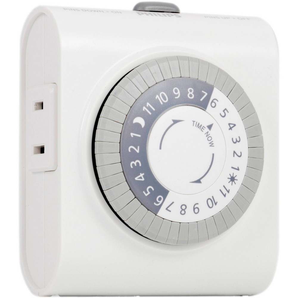 Philips 24Hr 2 Outlet Plug In Mechanical Timer Polarized White