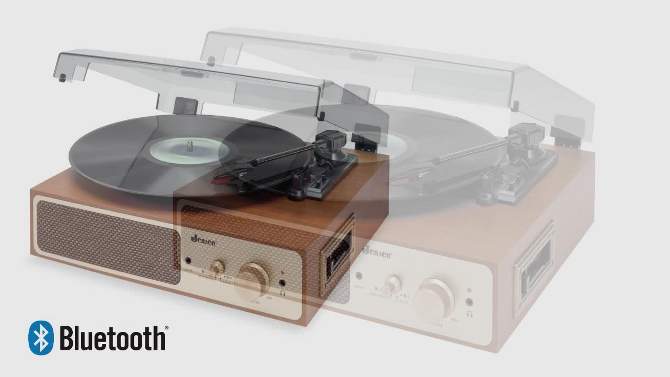 JENSEN 3-Speed Stereo Turntable with Stereo Speakers and Dual Bluetooth Transmit/Receive - Brown, 2 of 6, play video