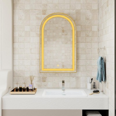 20"Wx33"H Arched Mirrored Medicine Cabinet Arched Recessed Medicine Cabinet With Mirror And LED,Bathroom Mirror-The Pop Home