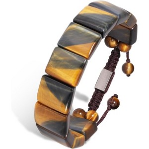 Bone-Shaped Tiger Eye Stone Bracelet for Men, Natural Handmade Beads for Protection and Stress Relief - 1 of 4