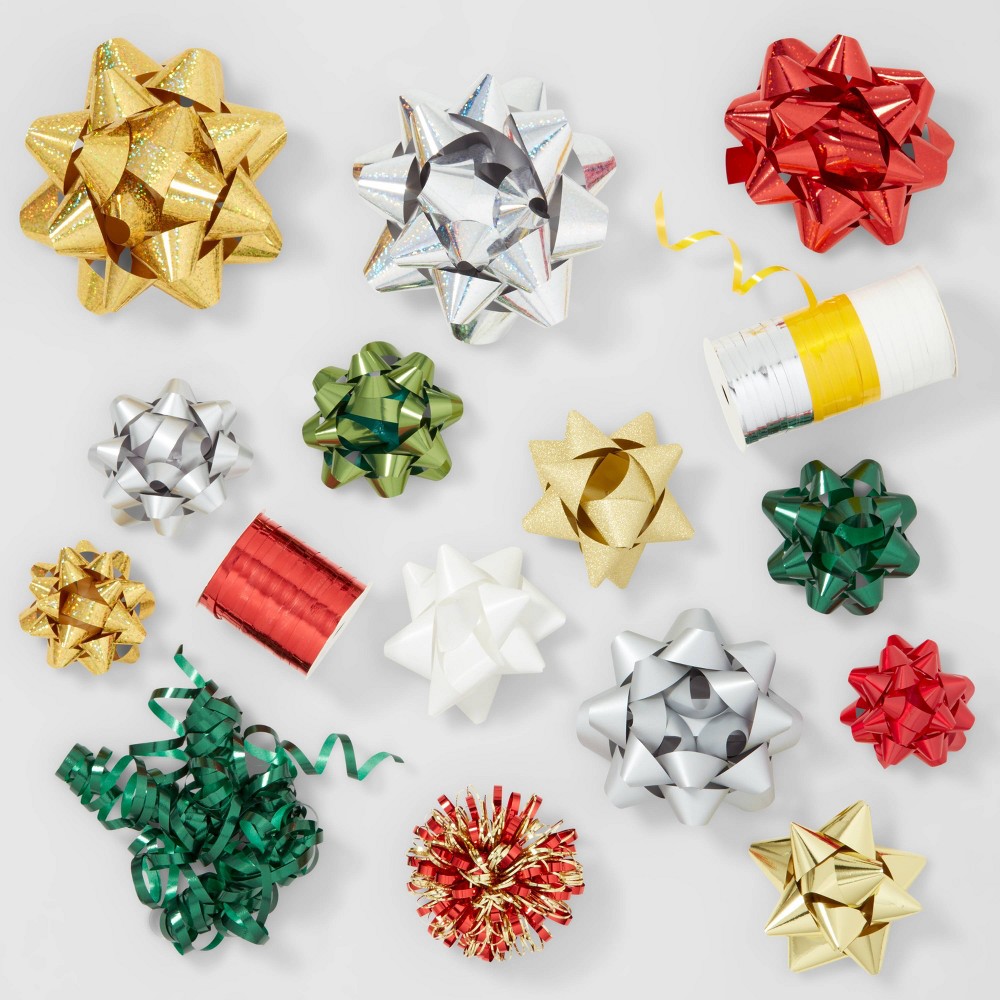 33ct Christmas Bow & Ribbon Kit Green/Gold/Red - Wondershop