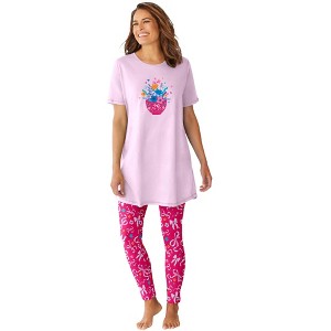 Dreams & Co. Women's Plus Size Graphic Tunic PJ Set - 1 of 4