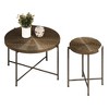 FONTOI End Table Two Piece Coffee and End Table Set Distressed Cylindrical Design with Metal Legs for Living Room, Walnut Brown, 31.4"*31.4"*18.9" - 2 of 4