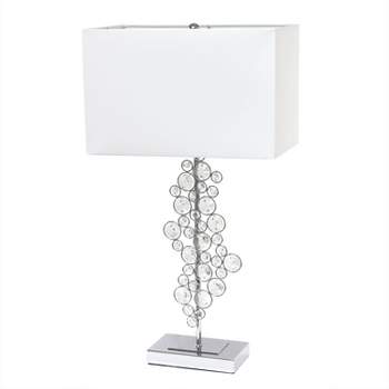 26.25" Lumiluxxe Tall Contemporary Crystal Glitz/Chrome Glam Table Lamp with Fabric Shade Metallic Silver/White - Lalia Home