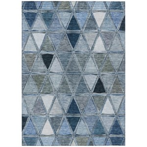 Denim Blue And Sky Blue Geometric Washable Indoor Outdoor Area Rug - 1 of 4