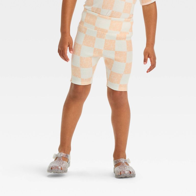 Grayson Mini Toddler Girls' Knit Checkerboard Printed Shorts - Orange, 1 of 6