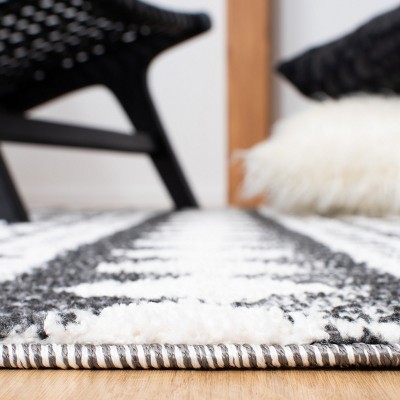 Ivory and Black Diamond Shag Square Rug with Tassels